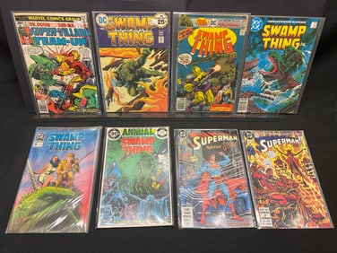 Lot of Assorted Comic Books as Shown, featuring Swamp Thing, Superman, and Super-Villain Team-Up