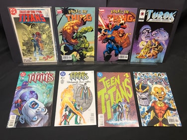 Lot of Assorted Comic Books as Shown, featuring DC's Teen Titans and Marvel's Thing & Thanos
