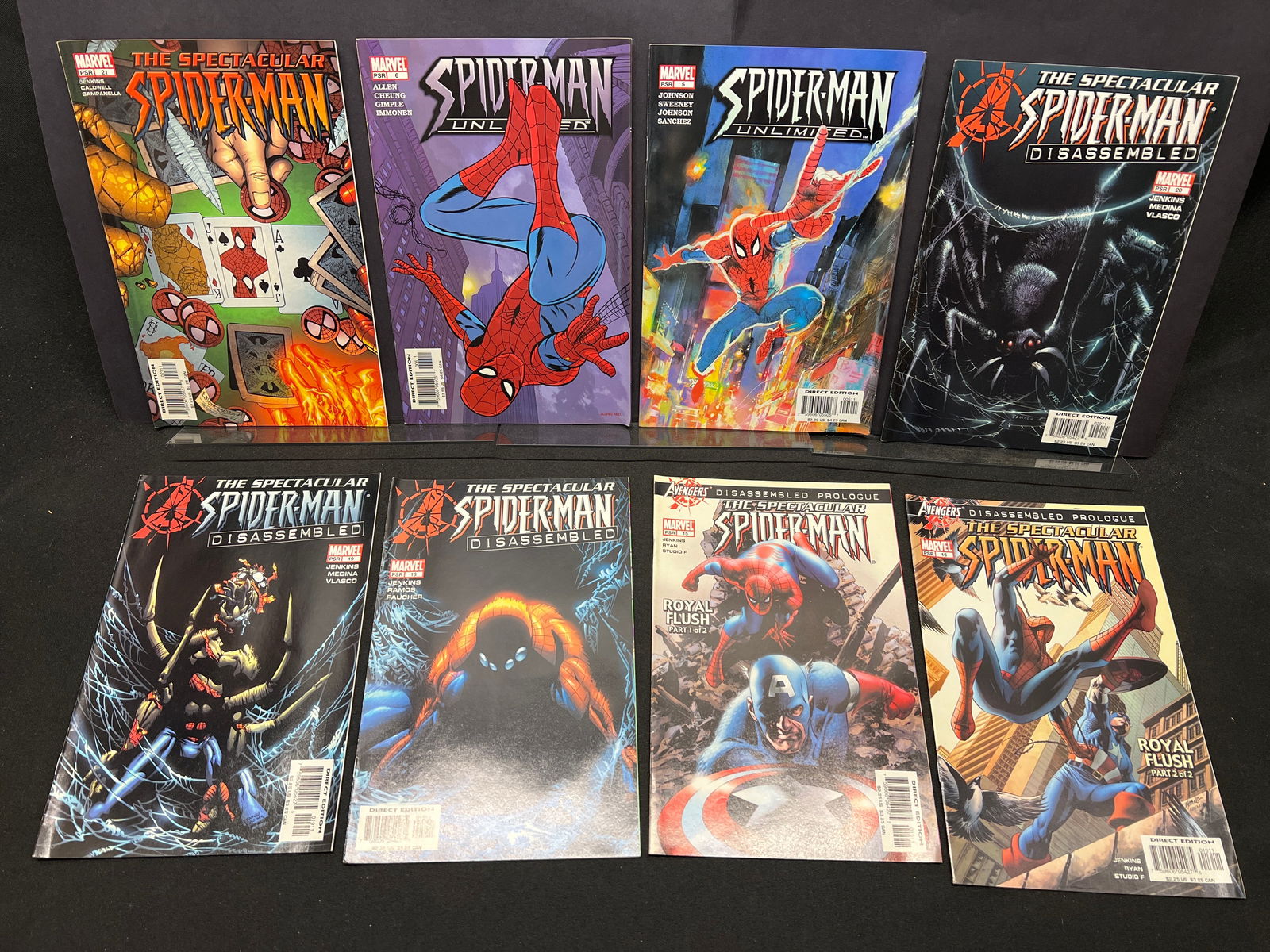 Spectacular Spider-Man #15,16,18-21 & Spider-Man Unlimited #5,6, Lot of Marvel Comic Books: This lot of Marvel comic books features a sequence from 'The Spectacular Spider-Man' (issues #15, #16, #18, #19, #20, #21) covering the 'Disassembled' storyline, including the 'Avengers Disassembled P