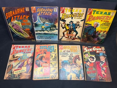 Lot of Vintage Comic Books: Submarine Attack, Texas Rangers, Outlaws of the West, Six-Gun Heroes