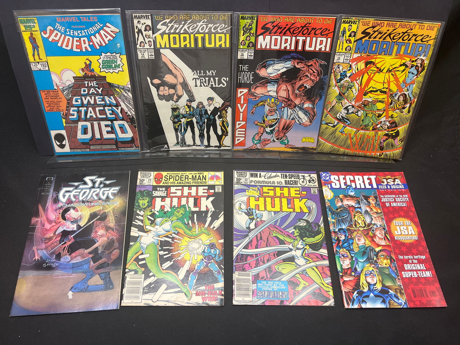 Lot of Assorted Comic Books as Shown, feat. Spider-Man, She-Hulk, Strikeforce Morituri, JSA (1 of 1)