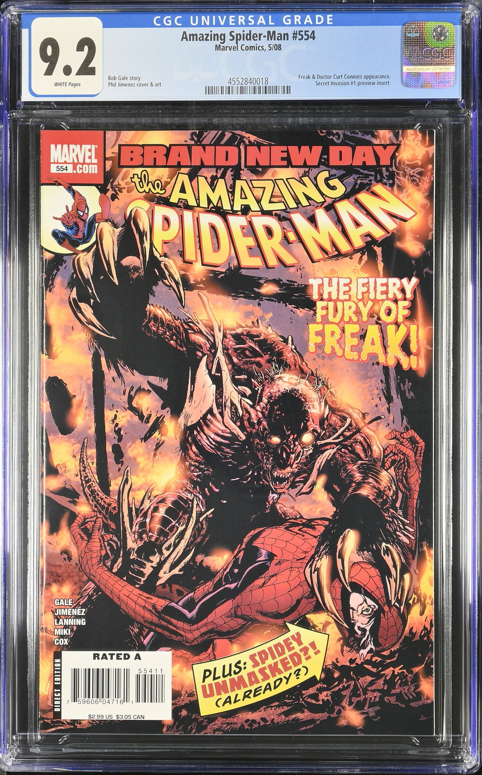 Amazing Spider-Man 554 CGC 9.2 May 2008 Marvel Bob Gale story Phil Jimenez cover and art (1 of 2)
