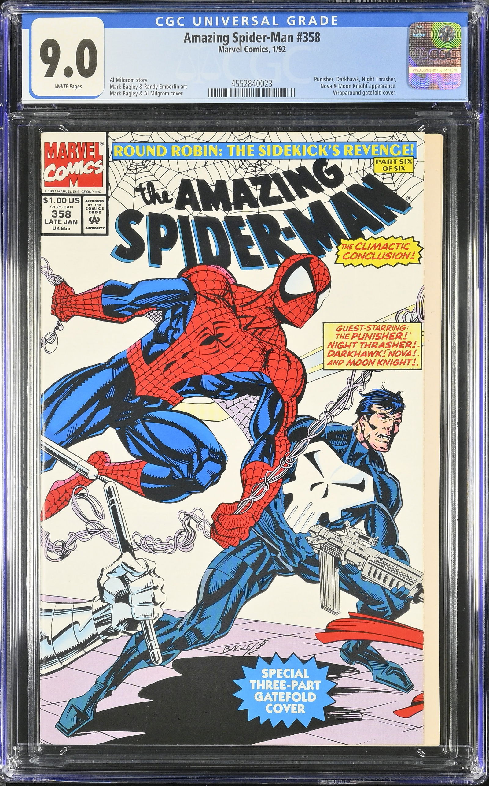 Amazing Spider-Man 358 CGC 9.0 Jan 1992 Marvel Al Milgrom story Bagley and Emberlin art Bagley cover (1 of 2)