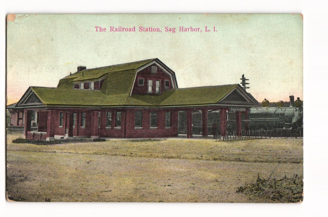 The Railroad Station, Sag Harbor, Long Island, New York, Train Depot Postcard 1911 Sag Harbor