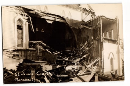 RPPC Postcard: St. James Church, Manchester, Showing Significant Structural Damage to Building