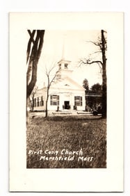 Real Photo Postcard of First Congregational Church, Marshfield, Massachusetts, c. 1904-1918