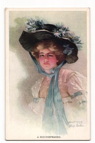 Philip Boileau "A Mischiefmaker" 1907 Woman Floral Hat Art Postcard, Reinthal & Newman
