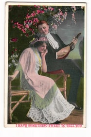 Couple with Mandolin, "I Have Something Sweet To Tell You" Romantic Themed Postcard, c. 1913