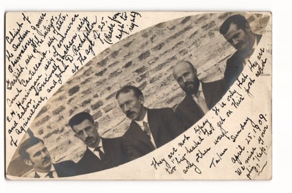 Postcard RPPC: Five Men, 'Esau Club of San Luis,' Argentina, Sent to Dudley Observatory, 1909
