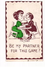 Cartoon Couple Playing Cards, "Be My Partner?" Private Mailing Card Postcard, Los Angeles 1901