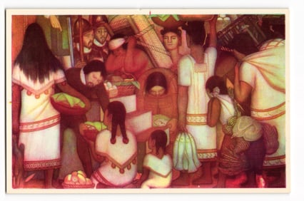 Diego Rivera Fresco Postcard, Market Scene, Colonial Period, Palacio de Cortes-Cuernavaca
