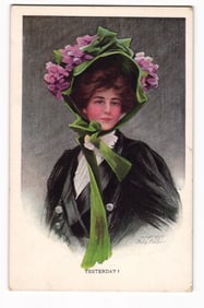 Vintage postcard: "Yesterday !" by Philip Boileau, woman with flowers, mailed Shevlin 1912