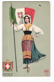 Postcard: Woman in Italian costume with flag of Italy (Savoy shield), E.A.S. publisher, No. 631