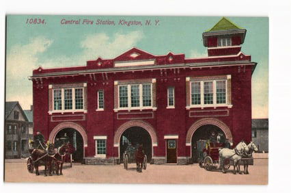 Central Fire Station, Kingston, N.Y. with Horse-Drawn Fire Apparatus, Early 20th Century Postcard