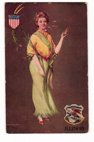 Illinois State Allegorical Woman with Grain & Pepper, Copyright 1907, National Art Co. postcard