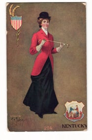 Kentucky Woman in Riding Attire, State Seal, Copyright 1907, St. John Illustrated Postcard