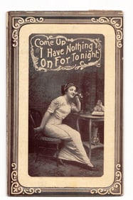 Vintage Postcard: Woman on Telephone with Caption 'Come Up I Have Nothing On For Tonight'
