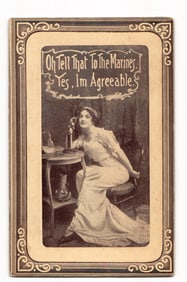Vintage Postcard: Woman on Candlestick Telephone, "Oh Tell That To The Marines! I'm Agreeable"