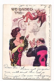 Illustrated 1907 Comic Postcard "WE RAISED THE ---" with Devil by H.M. Hammen, Postmarked