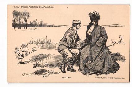 Illustration "Melting" Man & Woman, 1900 Life Publishing Co. Detroit Publishing Co. postcard