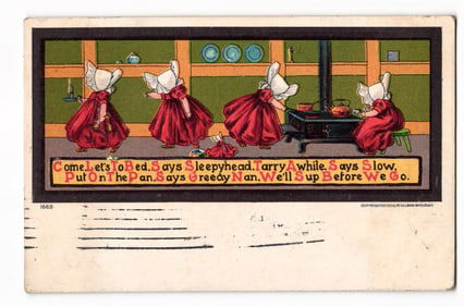 1908 "Come, let's to Bed" Nursery Rhyme Postcard, Ullman Mfg. Co. No. 1689, Four Figures