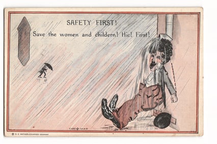 Safety First! Man Drenched by Drainpipe Comic Illustration Postcard, Eskanay, Middletown 1916