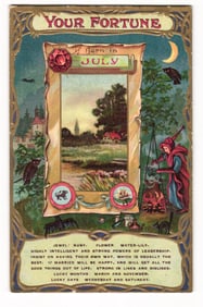 Your Fortune July Birth Month Astrological Traits Ruby Water-Lily Embossed Gilded Postcard