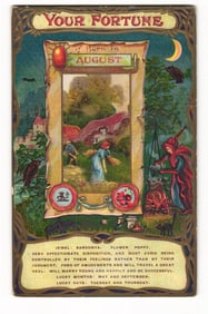 August Birth Fortune Postcard, Sardonyx Jewel, Poppy Flower, Ornate Illustrations, c. 1911