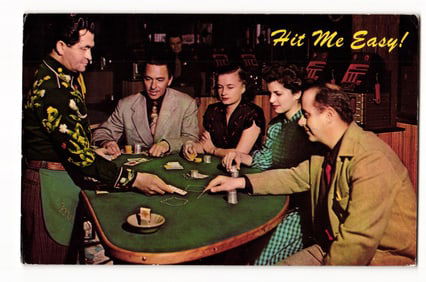 Vintage Postcard: Casino Card Game Scene, "Hit Me Easy!" Text, Tampa FL 1981 Postmark