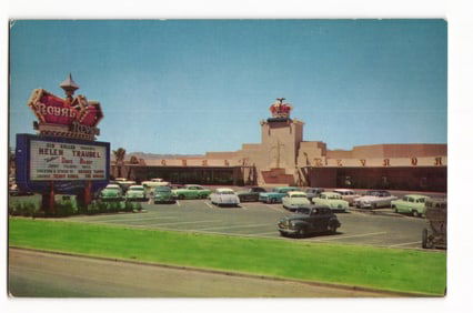 Royal Nevada Hotel Las Vegas Postcard, Mid-Century Cars, Famous Dancing Waters Attraction
