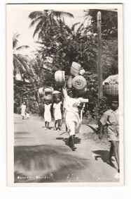 Real Photo Postcard of Basket Sellers on a Tropical Road, Tobago, Early 20th Century Scene