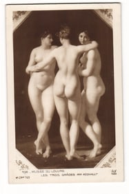 Musée du Louvre, Paris: "Les Trois Grâces" by Régnault, Sepia Art Reproduction Postcard
