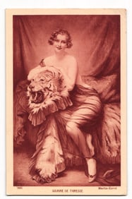 Sourire de Tigresse No. 7666 Postcard, Woman, Tiger Pelt, Martin-Kavel, Braun & Cie, Paris