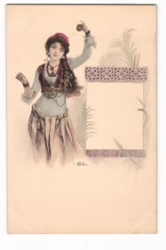 Woman in Ornate Attire, Finger Cymbals, by Gottarc, Theo. Stroefer Kunstverlag Postcard