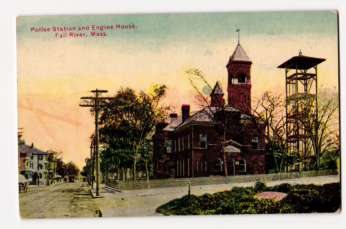 Police Station and Engine House, Fall River, Mass. Early 20th Century Architectural View Postcard (1 of 2)