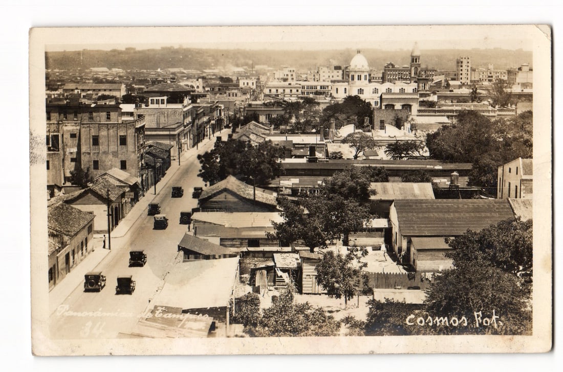 Panorámica de Tampico, Mexico, Urban Landscape with Automobiles, Circa 1928 RPPC postcard (1 of 2)