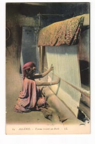 Algérie: Woman Weaving a Traditional Haik on Upright Loom, Colorized Postcard LL Series 24