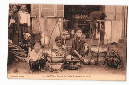 Saigon Postcard: Annamite Woman Fruit Seller (Marchande de Fruits) with Baskets, L. Crespin