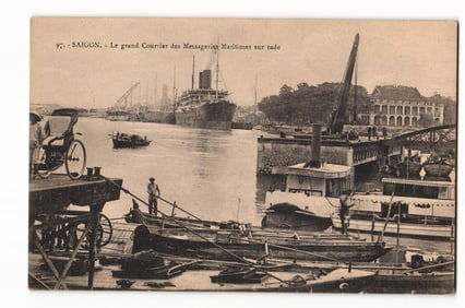 Saigon: Le grand Courrier des Messageries Maritimes sur rade, Port Scene Postcard, No. 97