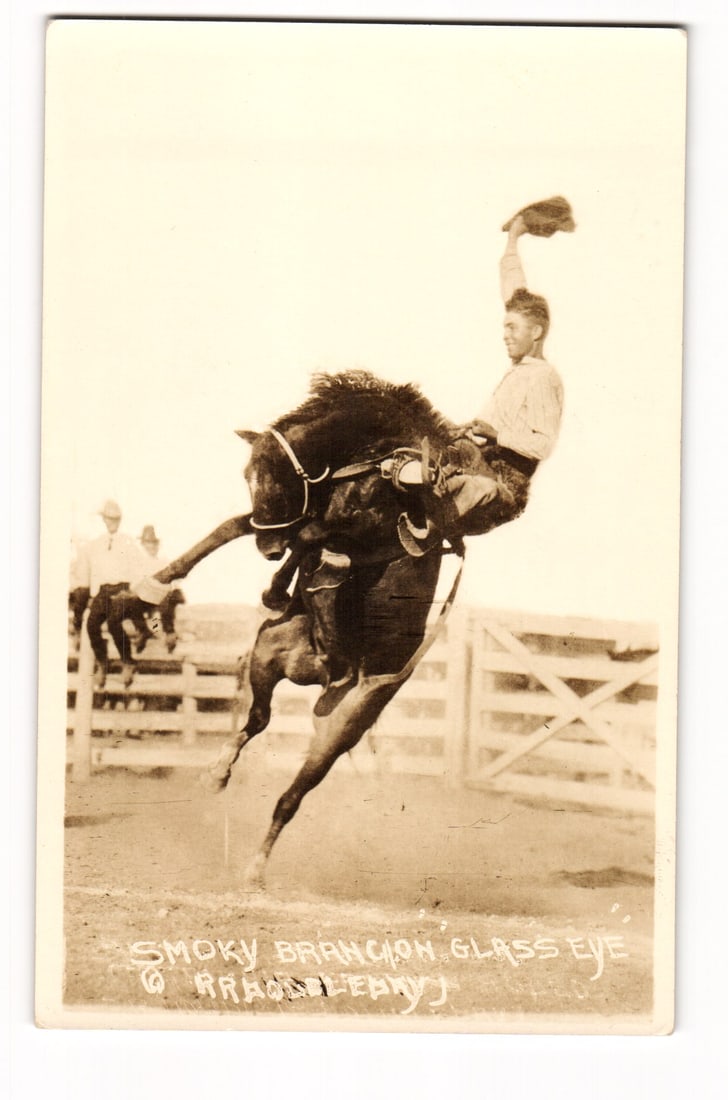 Smoky Branch on Glass Eye,Original Real Photo Postcard Western Rodeo Action Ralph Russell Doubleday (1 of 2)