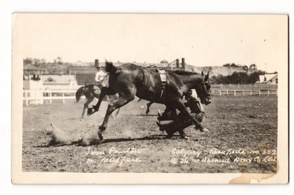 Calgary Stampede Postcard: Ivan Pointer on Patsy Fure, No 332, The McDermid Drug Co Ltd.