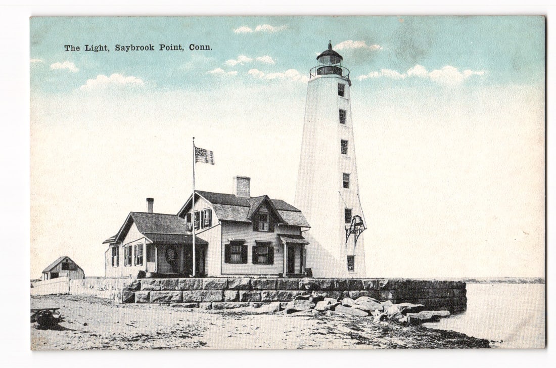 The Light, Saybrook Point, Conn., Lighthouse and Keeper's Dwelling, early 20th c. postcard (1 of 2)