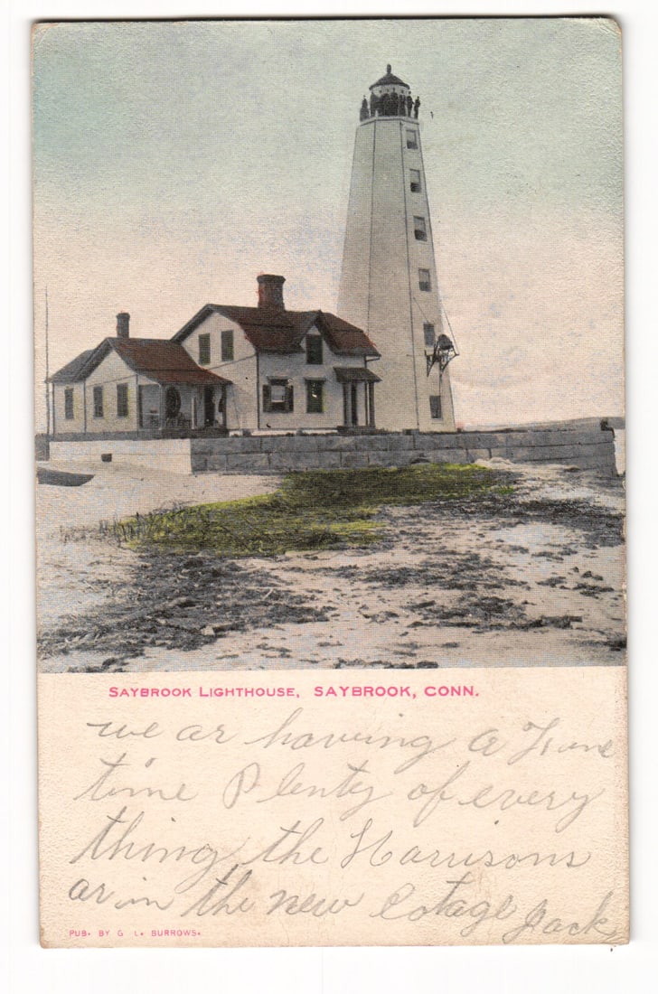 Saybrook Lighthouse, Conn. G.L. Burrows Pub. Undivided Back Postcard, Postmarked 1898 (1 of 2)