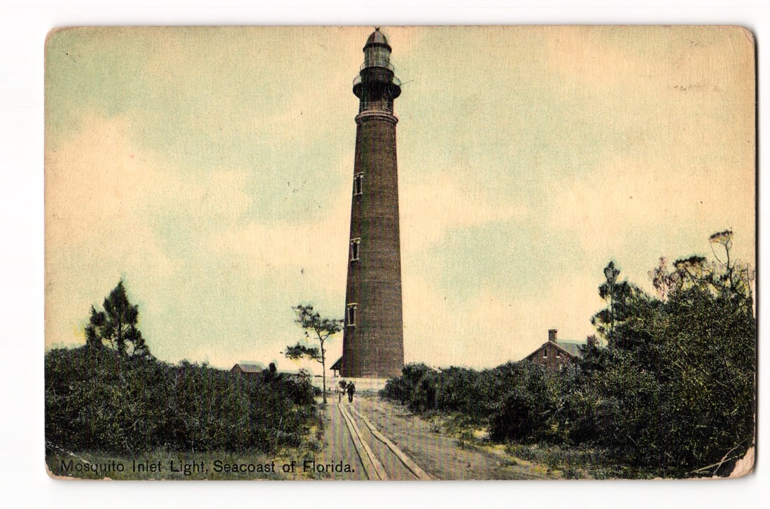 Vintage Postcard: Mosquito Inlet Light, Seacoast of Florida, showing Lighthouse and Grounds (1 of 2)