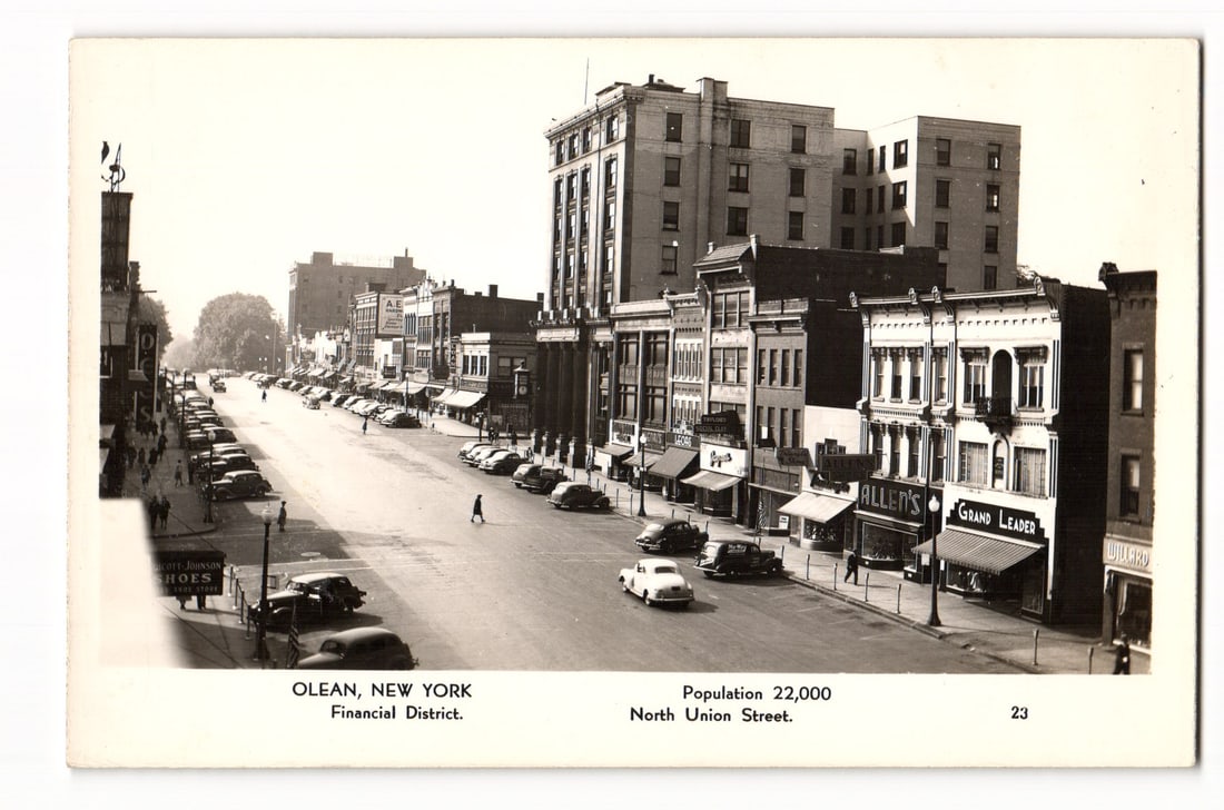Actual Photograph postcard of Olean, New York's Financial District, North Union Street. (1 of 2)