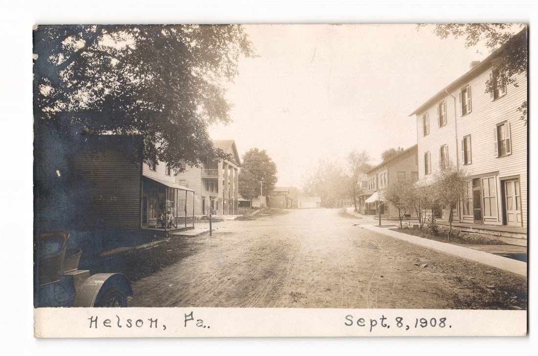 Nelson, PA Street Scene, September 8, 1908, Real Photo Postcard with Buildings & Trees (1 of 2)