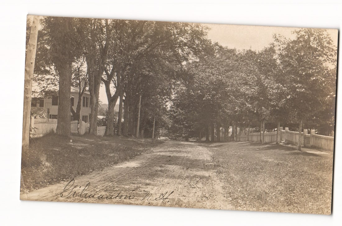 Gilmanton N.H. Tree-Lined Dirt Road with Residences, Early 20th Century Real Photo Postcard. (1 of 2)