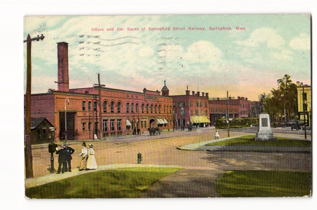 Offices and Car Barns of Springfield Street Railway, Springfield, Mass. c.1910 Postcard (1 of 2)