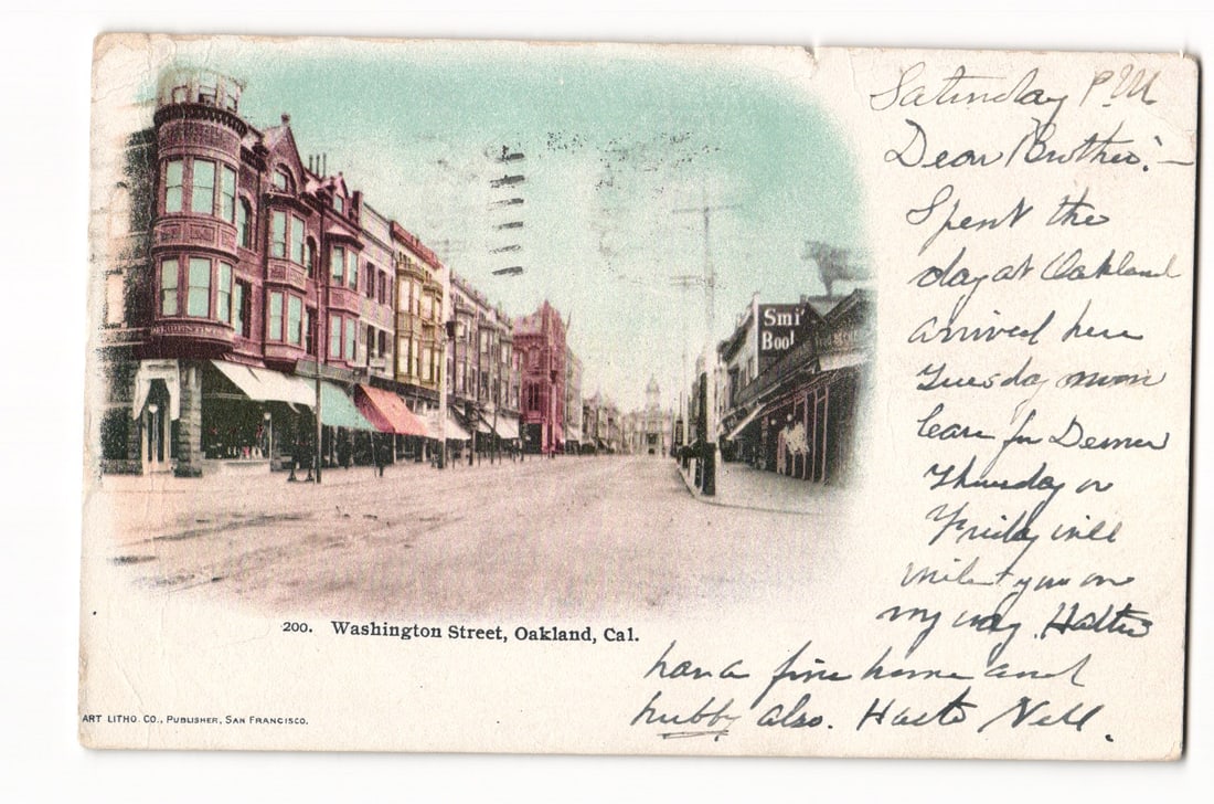 Washington Street, Oakland, Cal. 1905 Dated Street View, Lithograph Postcard by Art Litho. Co. (1 of 2)