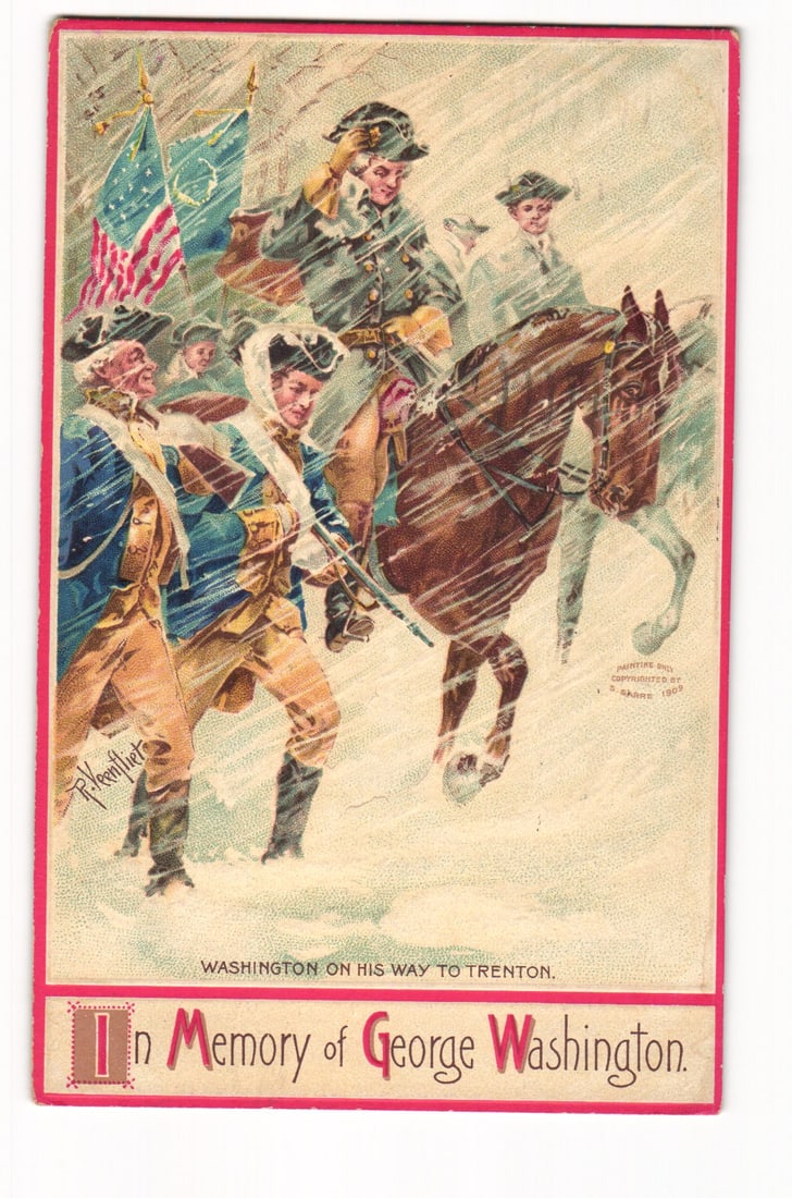 George Washington to Trenton, 1909 P. Kramer Copyrighted Historical Illustration Postcard (1 of 2)